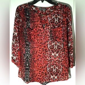 ST. studio Red and Black Patterned Blouse Size M